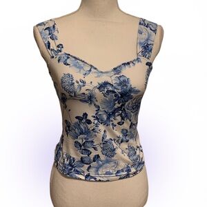 New Floral Blue and White Sleeveless Top